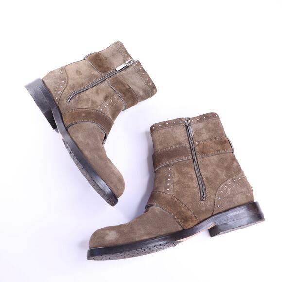 JIMMY CHOO Blyss Studded Suede Booties Brown Ankle Moto Boot Women's 36/US 6 - Picture 2 of 8